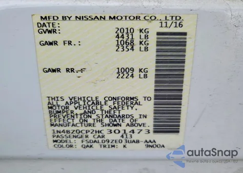 2017 Nissan Leaf S z USA, uszkodzony, nr VIN 1N4BZ0CP2HC301473